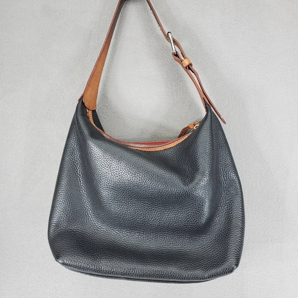 Dooney & Bourke‎ Black Tan Pebbled Leather Patterson Paige Shoulder Hobo Bag
